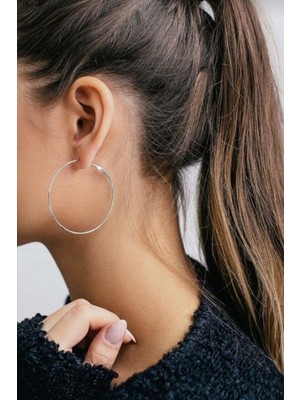 Sacce Scarves & Accessories 46 mm Düz Gri Renk İnce Halka Küpe