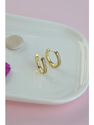 Sacce Scarves & Accessories Taşlı Orta Boy Halka Küpe Gold Renk