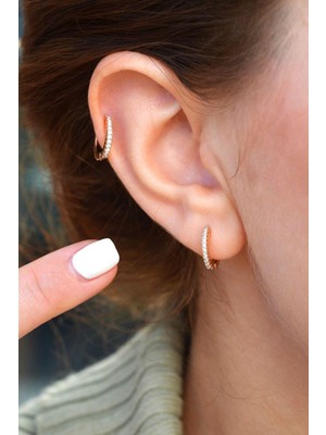 Sacce Scarves & Accessories Rose Gold Renk Taşlı Mini Halka Küpe Günlük Kullanıma Uygun Dayanıklı Küpe