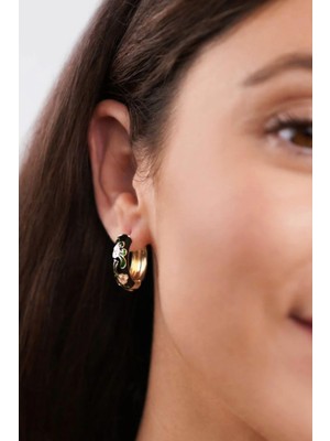 Sacce Scarves & Accessories Siyah Mineli Çiçek Desenli Halka Küpe Vintage Çiçekli Küpe