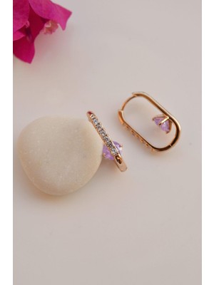 Sacce Scarves & Accessories Opal Lila Taş Detaylı Oval Halka Küpe