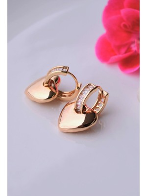 Sacce Scarves & Accessories Bombeli Kalpli Küpe Taşlı Halka Kalp Charmlı