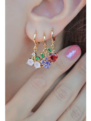 Sacce Scarves & Accessories Renkli Meyve Detaylı Üçlü Küpe Seti