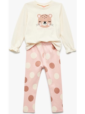 Koton Pamuklu Uzun Kollu Baskılı Tişört ve Tayt Seti