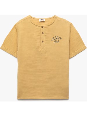 Koton Kısa Kollu Bisiklet Yaka Pamuklu Düğmeli Tişört