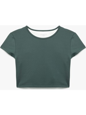 Koton Kısa Kollu Bisiklet Yaka Crop Basic Spor Tişört