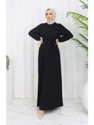 Sefa Merve Basic Elbise 5577-04 Siyah