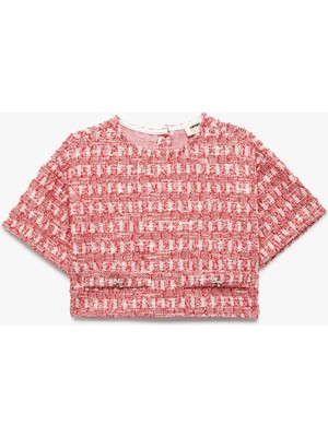 Koton Kısa Kollu Bisiklet Yaka Dokulu Bluz