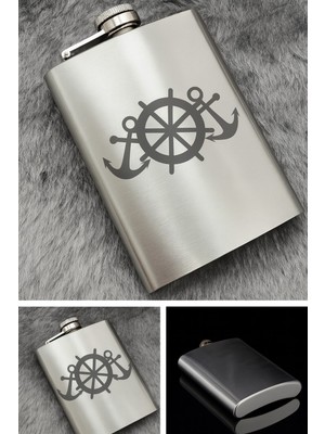 Deco Elit Denizci Çapa Temalı 9 Oz Paslanmaz Çelik Cep Matarası 266 ml Içecek Cep Matarası