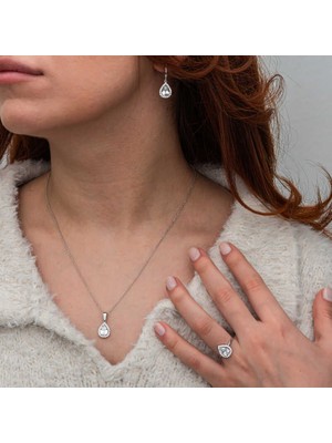 Stillove Gümüş Beyaz Zirkon Taşlı Damla Kadın Set SL9094