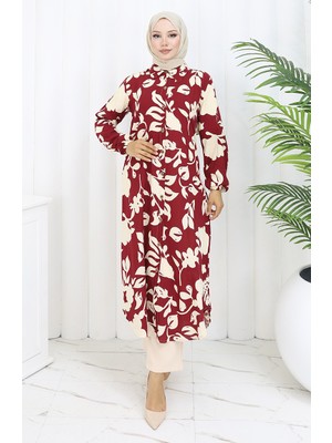 Boydan Düğmeli Uzun Tunik 0111-02 Bordo