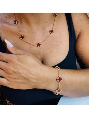 Livaz Accessories Çelik Kadın Gold Yonca Kolye & Bileklik Set