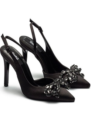 Dedos Kadın Yüksek Topuklu Taş İşlemeli Fiyonklu Saten Abiye Ayakkabı 350