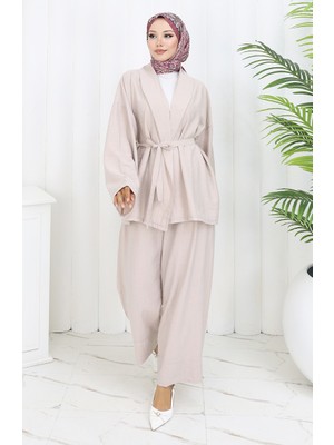 Sefa Merve Kimono Pantolon Ikili Takım 11322-08 Vizon