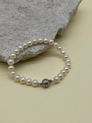 Beyaz Doğal Inci Erkek Bileklik