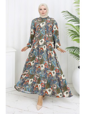 Sefa Merve Viskon Kumaş Büzgülü Elbise 2094-04 Kiremit