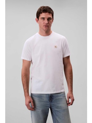 Erkek Regular Fit Logo Patch'li T-Shirt - Beyaz