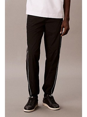 Erkek Yanları Şeritli Krinkıl Kumaş Eşofman Altı - Siyah