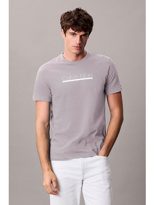 Erkek Kontur Grafik Baskılı T-Shirt - Gri