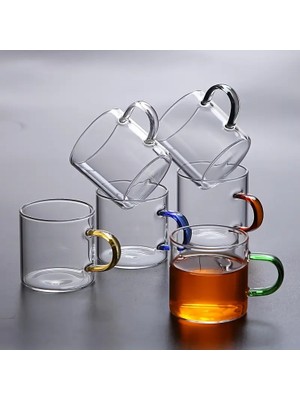 Ciho 6' Lı Renkli Kulplu Borosilikat Cam Kahve Çay Kupa Bardağı 100 ml (Vivatti)