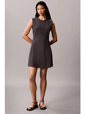Kadın A-Kesim Yarım Fermuarlı Kolsuz Elbise - Antrasit