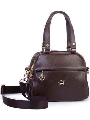 Nas Bag Kadın Çok Gözlü El Omuz ve Çapraz Çantası ( 25X20 Cm) Kahve Victoria