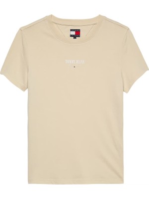 Kadın Slim Fit Logolu T-Shirt - Krem
