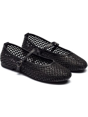 Kadın Hasır Örme Fileli Makosen Espadril Tokalı Babet 9015