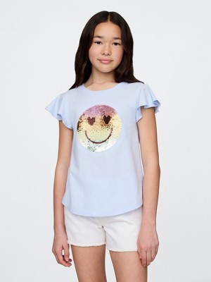 Gap Kız Çocuk Açık Mavi Kids Flippy-Sequin Grafik T-Shirt