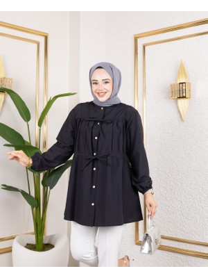 Kadın Düğmeli Bağlamalı Siyah Gömlek