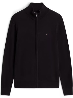 Erkek Fermuarlı Dik Yaka Pamuklu Triko Hırka - Siyah