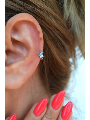 Sacce Scarves & Accessories Turkuaz Taşlı Kelebek Tragus Piercing – 5 mm Halka, Gümüş Renk