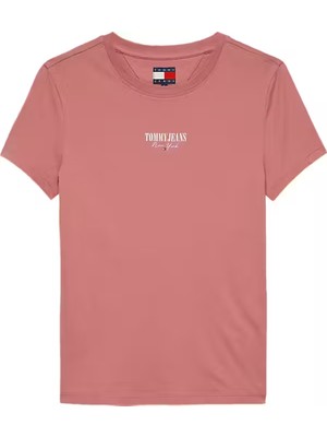 Kadın Slim Fit Logolu T-Shirt - Gül Kurusu