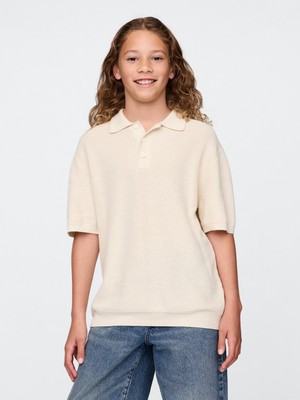 Gap Erkek Çocuk Krem Relaxed Sweatshirt Polo T-Shirt