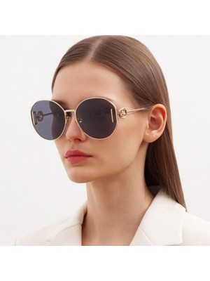 Gucci GG1206SA 002 63-18 Kadın Füme Mat Camlı Oval Altın Metal Çerçeveli Güneş Gözlüğü