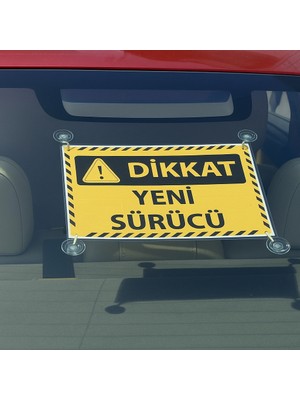 Ithınk Sarı Siyah Renk Dikkat Yeni Sürücü Yazılı Araba Cam Oto Aksesuar Askılı Vantuzlu