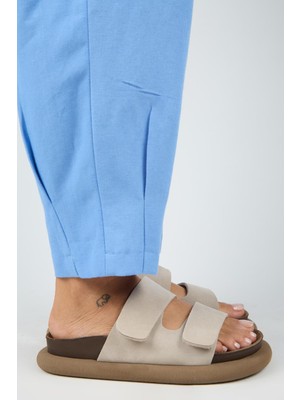 Manijero Lillo Kadın Hakiki Deri Çift Cırtlı Bej Terlik