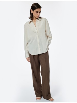 Koton Viskon Kumaş Uzun Kollu Klasik Yaka Oversize Gömlek