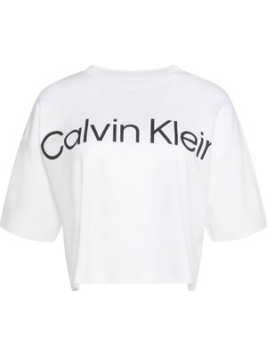 Kadın Boxy Logo T-Shirt Pamuklu Oversize Stil T-Shirt - Beyaz