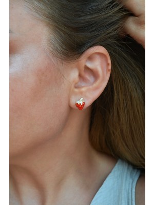 Sacce Scarves & Accessories Zirkon Taşlı Kırmızı Çilek Küpe