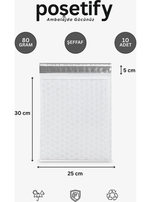 Balonlu Şeffaf Kargo Poşeti 25X30+5 cm 10 Adet E-Ticaret Poşeti | 80 gr Bantlı Patpatlı Kargo Poşeti