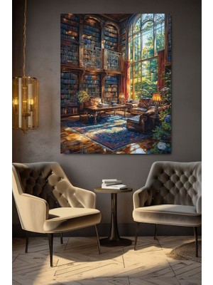 Özkacar Group Güzel Kütüphane Odası Kanvas Tablo Ev Duvar Salon Ofis Dükkan Hediyelik Dekarasyon Süsü