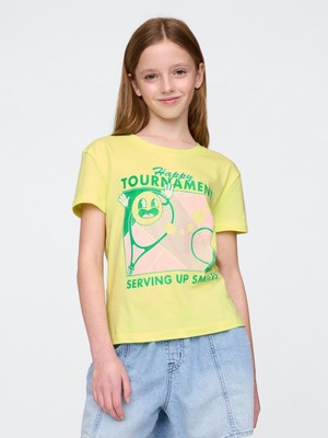 Gap Kız Çocuk Sarı Grafik Baskılı T-Shirt