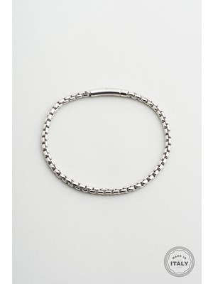 Italyan Tasarım Dante 18 Ayar Beyaz Altın Kaplama Gümüş Erkek Bileklik