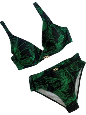Kadın Siyah Yeşil Aksesuar Detaylı Astarlı Bikini Takımı HZL25S-LC25147