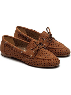 Dedos Kadın Espadril Babet Ayakkabı Taba Suni Süet Düz Taban Günlük Kullanım İçin Rahat Stil