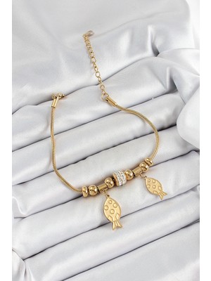 316L Çelik Gold Renk Balık Model Kadın Bileklik SL12305