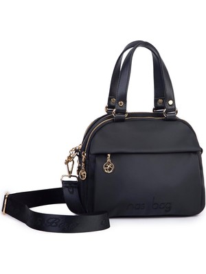 Nas Bag Kadın Çok Gözlü El Omuz ve Çapraz Çantası ( 25X20 Cm) Siyah Buzzy