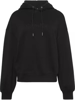 Kadın Logo Işlemeli Kapüşonlu Sweatshirt - Siyah