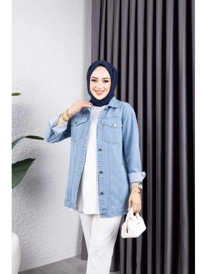 Kadın Siyah Kar Yıkamalı Cepli Denim Kot Ceket